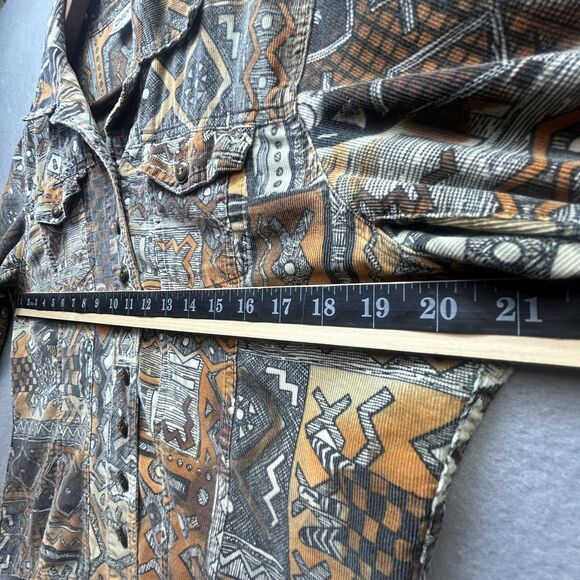 Y2K Chicos Jacket Womens Small Brown Rust Aztec Geometric Corduroy Buttons 90s - Picture 7 of 12